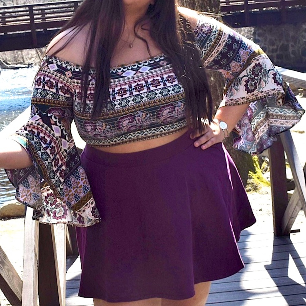 Love Tree bohemian off shoulder bell sleeve top